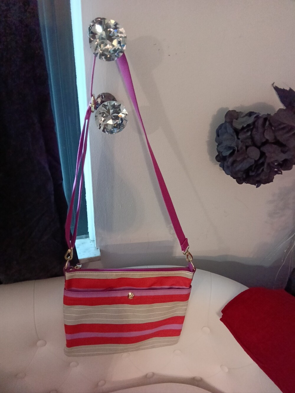 Fossil Striped Crossbody Shoulder Bag in Pink, Orange and Purple